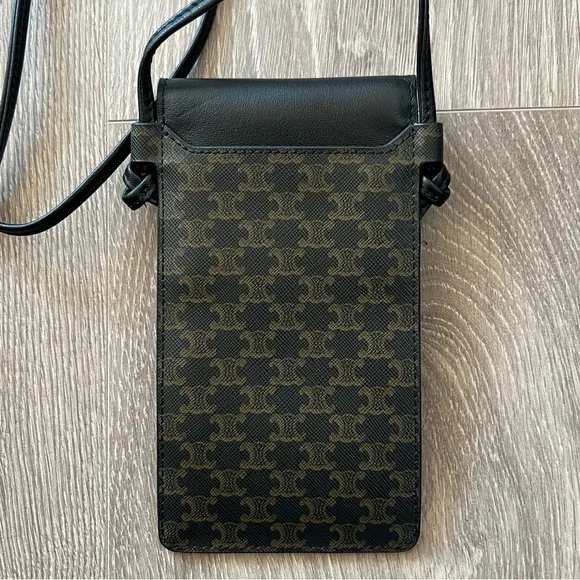 Celine × Hedi Slimane PHONE POUCH Bag WITH FLAP IN TRIOMPHE CANVAS AND LAMBSKIN - Picture 4 of 11